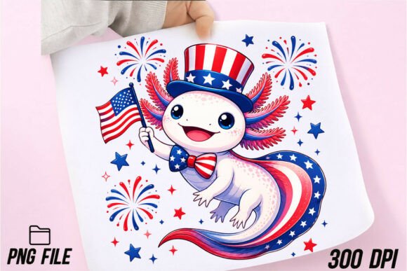 Celebrate with Character: The Axolotl USA Flag Stars 4th of July PNG