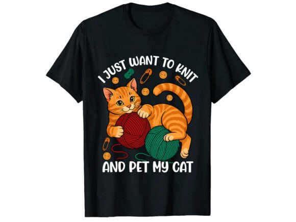 Cute Knitting and Cat Lover T-Shirt: Cozy Design for Crafters