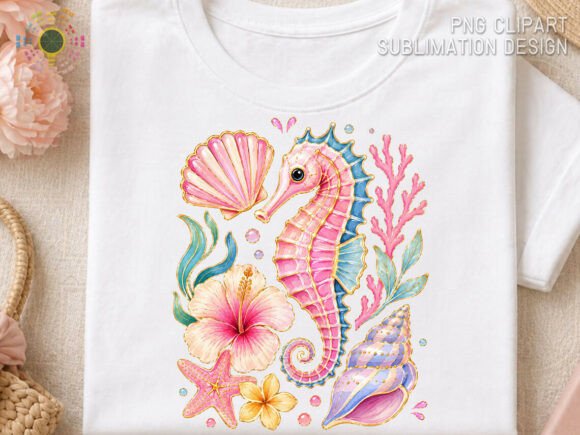 Pastel Seahorse PNG: Dreamy Coastal Sea Life Design